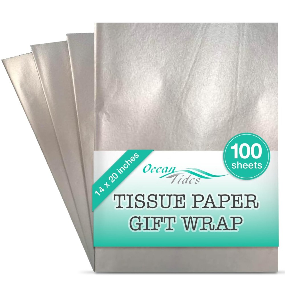 Ocean Tides 100 Sheets (14 x 20 Inches) Christmas Wrapping Paper - Gift Wrapping Tissue Paper Bulk for Crafts, Birthdays, & Holidays - Colored Tissue Papers for Gift Bags & Decorations, Silver