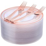 I00000 72 Pcs Rose Gold Plastic Dessert Plates7.5& 70 Pcs Plastic Forks7.4, Premium Salad Plates, Heavy Duty Disposable Plate for Party,Disposable Appetizer Plates Great for Wedding