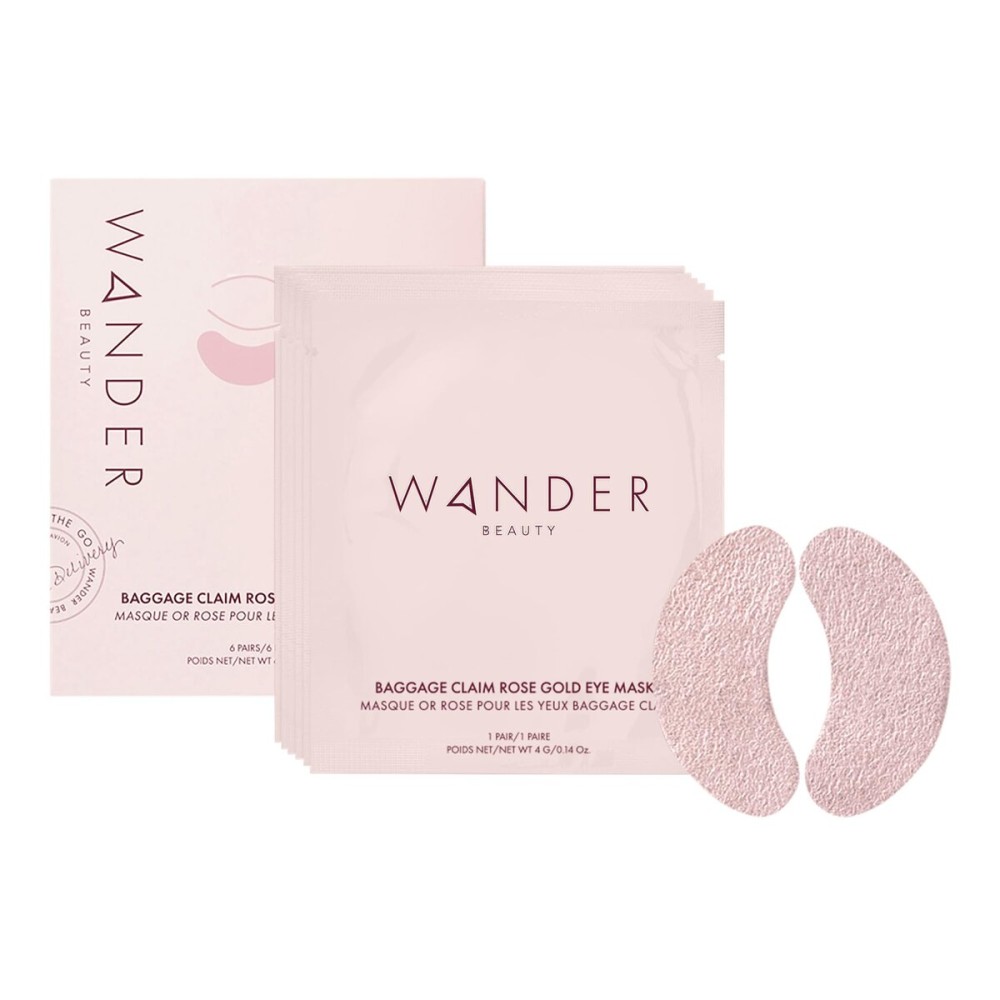 Wander Beauty Baggage Claim - Rose Gold Foil Under Eye Patches For Dark Circles and Puffiness - Under Eye Mask Depuffs & Firms - Brightening Eye Mask for Under Eye Bags (6 Pairs)