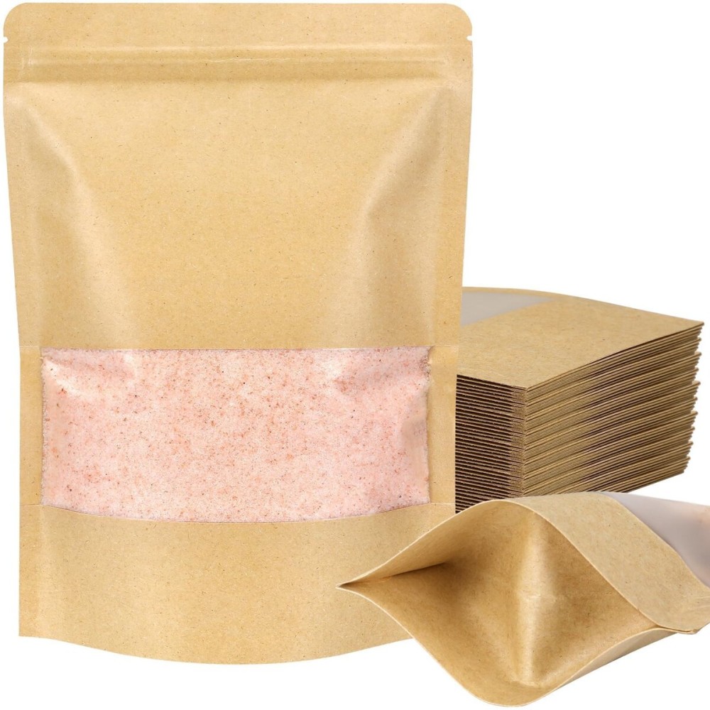 Blisstime Stand Up Pouches, 50 Pack Kraft Paper Bags with Matte Window and Tear Notch Resealable Bags for Small Business Home Use (6 x 8.1 Inches)