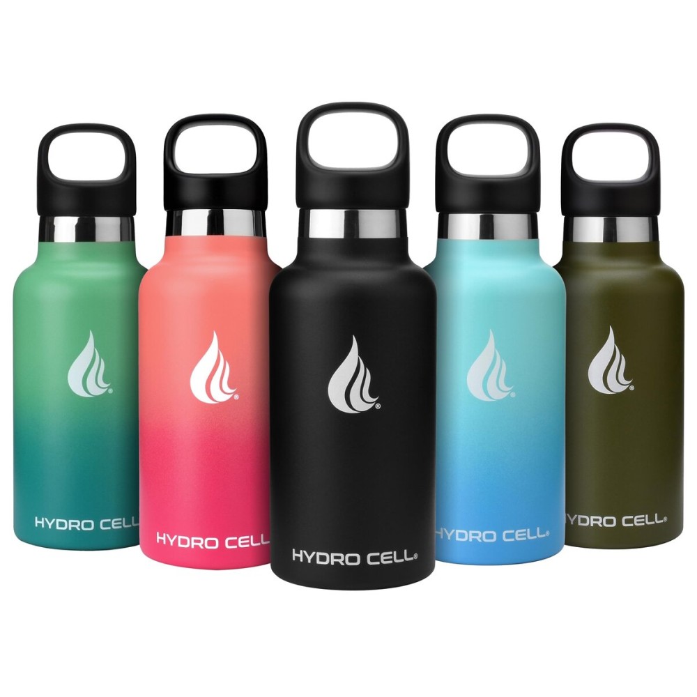 HYDRO CELL Stainless Steel Water Bottle with Straw & 2 Standard Mouth Lids (32oz 24oz 20oz 16oz) Keeps Liquids Hot or Cold w/Double Wall Vacuum Insulated Leak Proof Sport Design (Black 16oz)