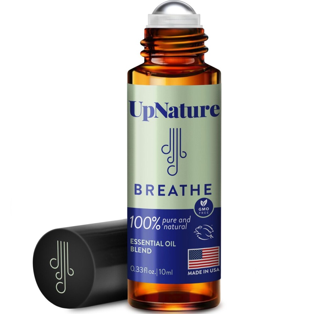 UpNature Breathe Essential Oil Roll On Blend - Natural Breathing Support - Premium Quality Essential Oils for Skin - Pure Blend of Peppermint, Tea Tree & Eucalyptus Oil