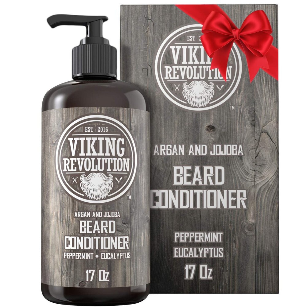Viking Revolution Beard Conditioner w/Argan & Jojoba Oils - Softens & Strengthens - Natural Peppermint and Eucalyptus Scent- Beard Conditioner w/Beard Oil (17oz Conditioner)