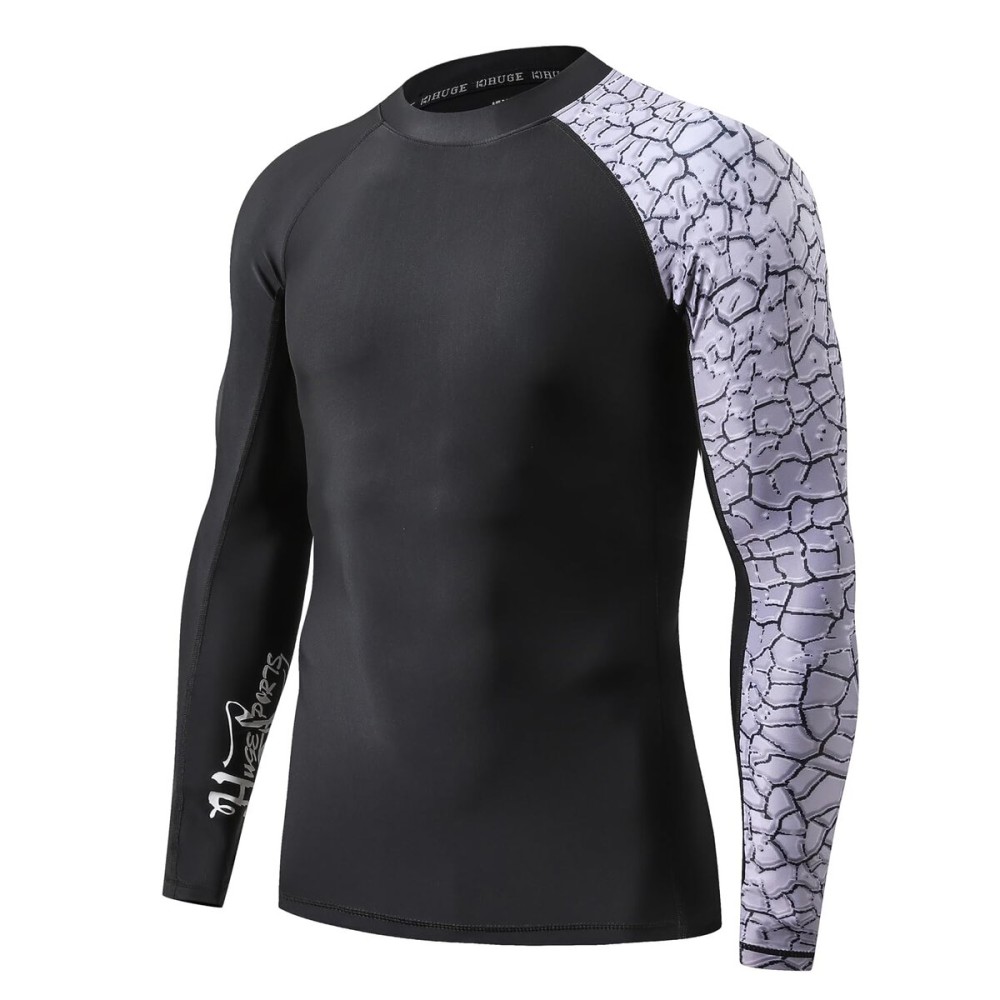 HUGE SPORTS Men\'s Splice UV Sun Protection UPF 50+ Skins Rash Guard Long Sleeves (Chapped, M)
