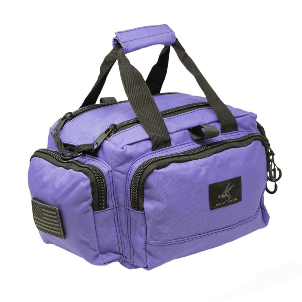 Exos Tactical Range Bag - Medium Size Range Bag for Shooting - Gun Case for Handguns, Ammo Storage, Tactical Backpack, Molle Webbing, Free Subdued USA Patch, Designed in the USA (Purple)