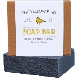 The Yellow Bird Dead Sea Mud Soap Bar - With Exfoliating Pumice Scrub & Detoxifying Charcoal. Organic & Natural Essential Oils. Made in USA for Men and Women. Face, Hand, Body Soap