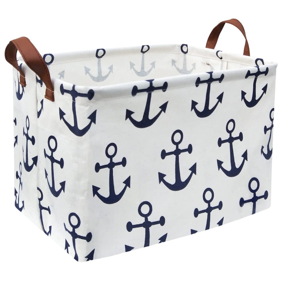 HIYAGON Kids Storage Basket Nautical Gift Basket Empty Boys Toy Storage Bin Organizer Box Rectangular Room Decor for Home,Books (Anchor)