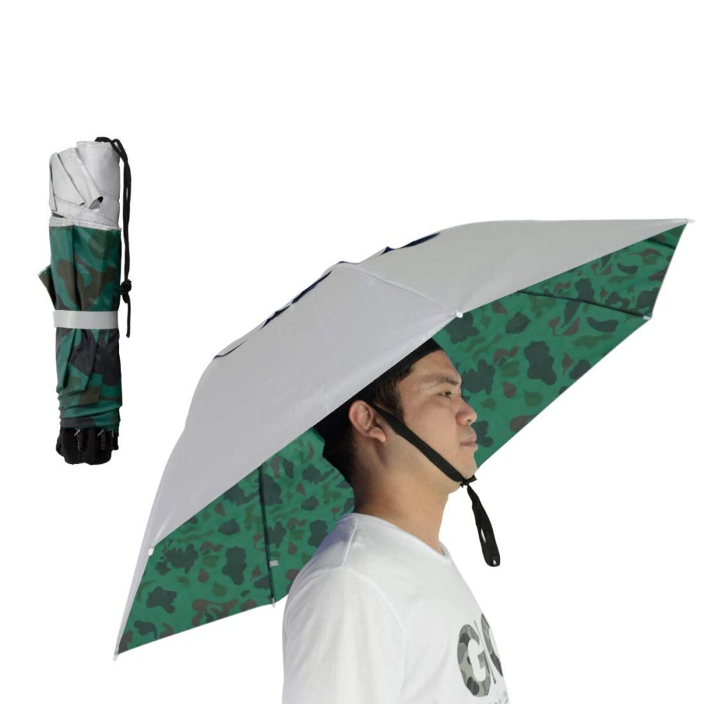 NEW-Vi Fishing Umbrella Hat Folding Sun Rain Cap Adjustable Multifunction Outdoor Headwear (Silver/Camouflage 2Pcs)