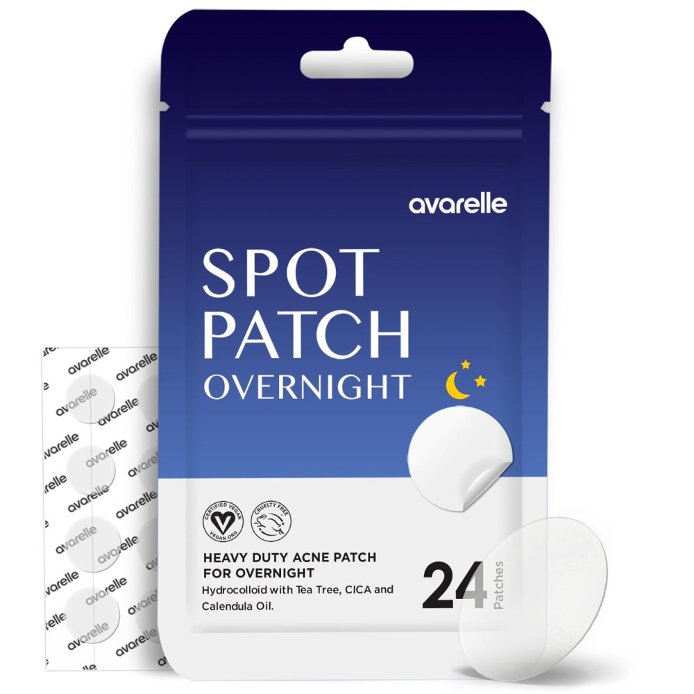 AVARELLE Spot Pimple Patches for Face | Good Night Acne Cover | Hydrocolloid with Tea Tree Oil | Acne Spot Treatment (12-14 mm, 24 ct)
