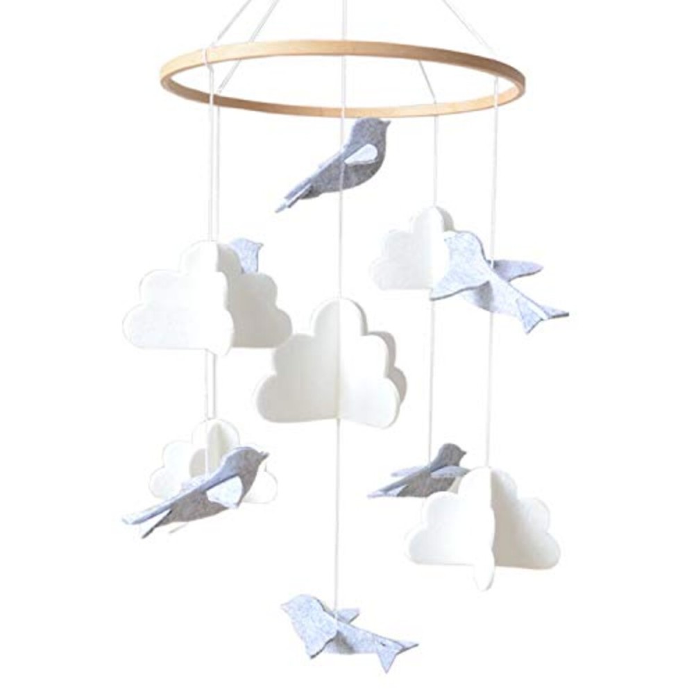 Baby Crib Mobile - Wooden Hanging Nursery Baby Mobile for Crib, Nursery Decor for Boys & Girls, Perfect Shower Gift (Birds and Clouds) Also Fits Bassinets, Sorrel + Fern