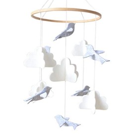 Baby Crib Mobile - Wooden Hanging Nursery Baby Mobile for Crib, Nursery Decor for Boys & Girls, Perfect Shower Gift (Birds and Clouds) Also Fits Bassinets, Sorrel + Fern