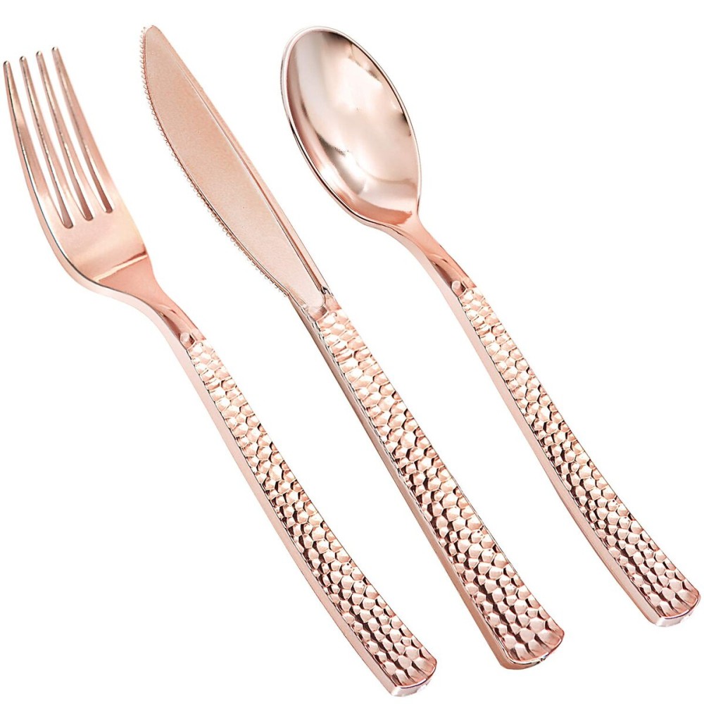 Supernal 360pcs Rose Gold Plastic Silverware,Rose Gold Utensils,Heavy Weight Plastic Cutlery,Disposable Silverware Sets Include 120 Forks,120 Spoons,120 Knives,Suitable for Wedding,Monther\'s Day,Party