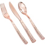 Supernal 360pcs Rose Gold Plastic Silverware,Rose Gold Utensils,Heavy Weight Plastic Cutlery,Disposable Silverware Sets Include 120 Forks,120 Spoons,120 Knives,Suitable for Wedding,Monther\'s Day,Party