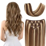 12 Clip in Hair Extensions Remy Human Hair for Women - Silky Straight Short Real Human Hair hightlight Clip on 50grams 4pieces 6/613 Color