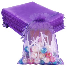 HRX Package 100pcs Organza Bags 6 x 9 inches, Purple Large Mesh Gift Drawstring Bags for Christmas Wedding Shower Party Favors Jewelry Samples
