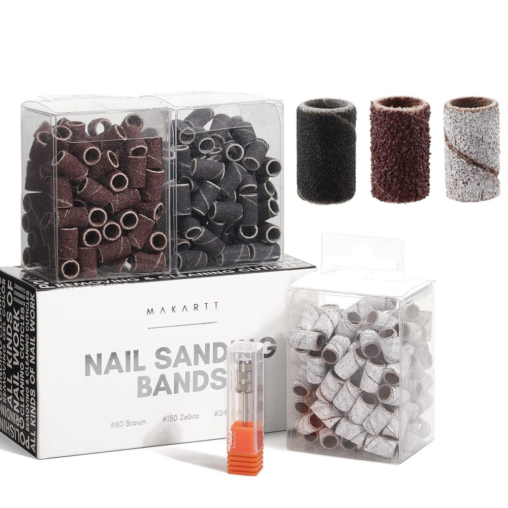 Makartt Nail Drill Bits Sanding Bands - for Nail Drill 80150240 Grits 300Pcs File Sanding Bands Zebra Brown Professional Bits Set for Acrylic Nails Gel Manicures Pedicures ToolsBrown,Zebra,Black