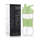Sivaphe Clear Water Bottle with Straw 12 oz Portable Tritan Transparent Sports Drinking Bottle for School Girls Boys Green