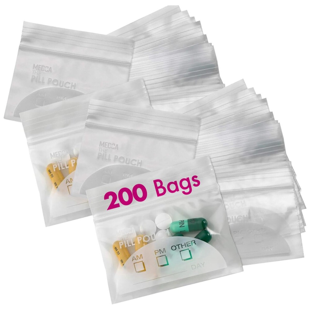 Pill Pouch Bags - (Pack of 200) 3 x 2.75 - BPA Free, Poly Bag Disposable Zipper Pills Baggies, Daily AM PM Travel Medicine Organizer Storage Pouches, Best Clear Reusable with Write-on Labels