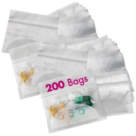 Pill Pouch Bags - (Pack of 200) 3 x 2.75 - BPA Free, Poly Bag Disposable Zipper Pills Baggies, Daily AM PM Travel Medicine Organizer Storage Pouches, Best Clear Reusable with Write-on Labels