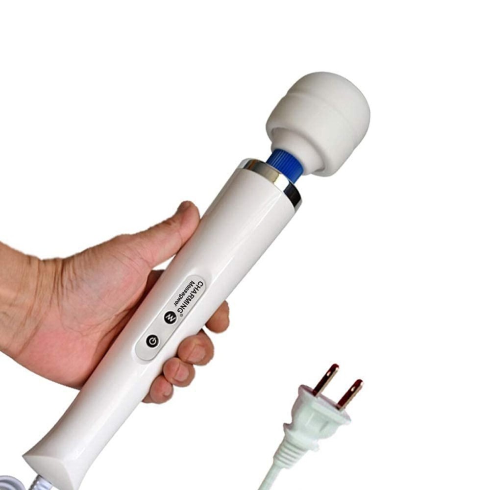 CHARMING 10 Speeds Wired Powerful Handheld Back Massager with Strong Vibration, Personal Therapy Massager for Sports Recovery, Muscle Aches, Full Body Pain (White)