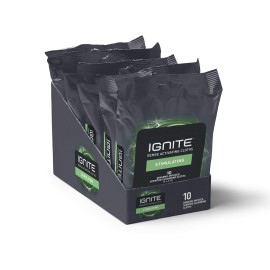 Ignite Mens Body Wet Wipes, Extra Thick 8 x 8 Shower Wipes, Stimulating Scent, 10 Count (Pack of 5)