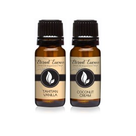 Eternal Essence Oils 2 Pack 10ml Premium Fragrance Oil - Coconut Cream and Tahitian Vanilla Scents - for Candle, Soap Making, Aromatherapy, Diffusers, Home Care, & Humidifiers