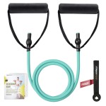 RitFit Single Resistance Exercise Band with Comfortable Handles - Ideal for Physical Therapy, Strength Training, Muscle Toning - Door Anchor and Starter Guide Included (Aqua(12-16lbs))