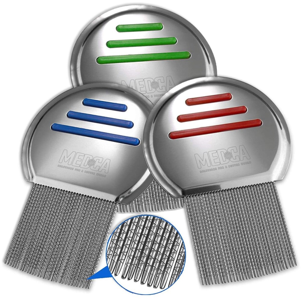 Lice Comb - (Pack of 3) Head Lice Treatment that\'s Individually Packaged Professional Stainless Steel Louse and Nit Combs Removes Eggs with Rounded Tips for Comfort