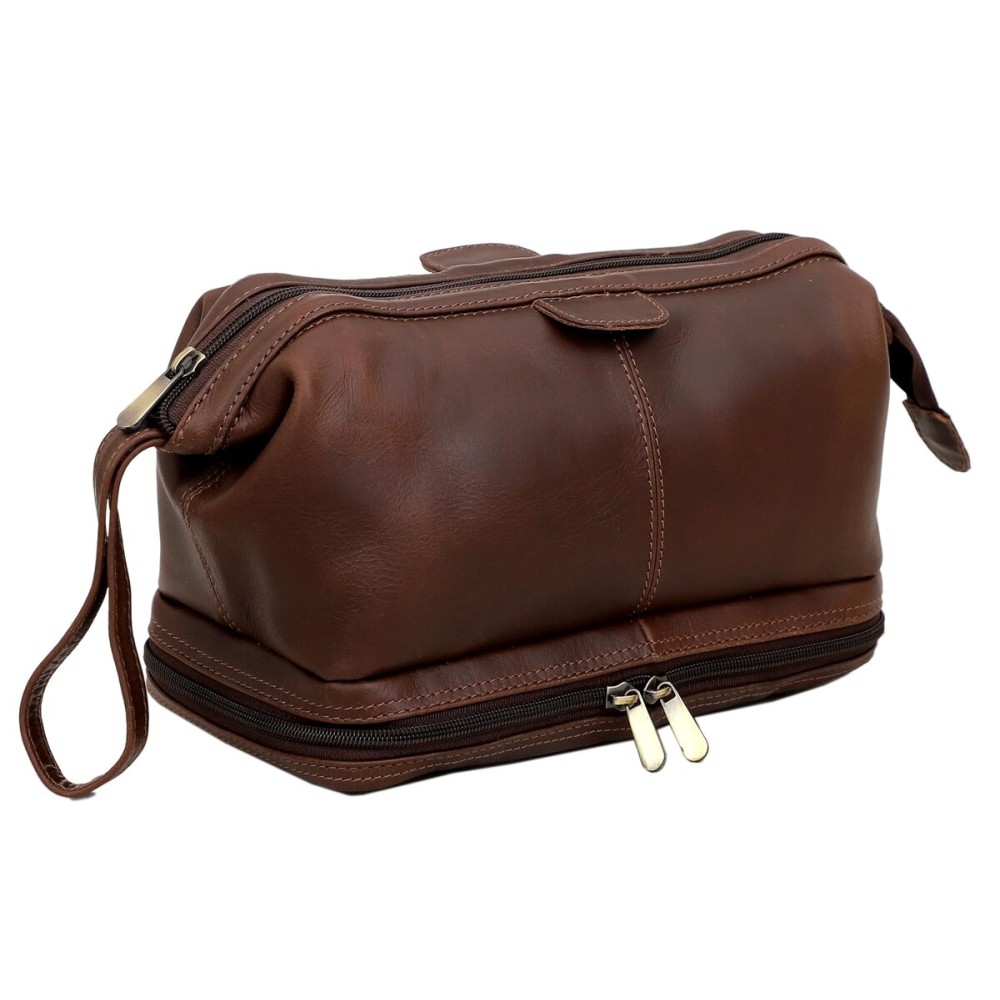cuero Genuine Buffalo Leather Unisex Toiletry Bag Travel Dopp Kit Made With High Class Buffalo Leather (dark brown)