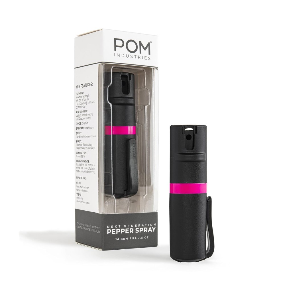 POM Pepper Spray Pocket Clip, Quick Flip Top Safety, Maximum Strength OC Formula with UV Marking Dye, Safe Compact and Tactical Design for Everyday Carry, 25 Bursts, 10 ft Range, 0.5 fl oz