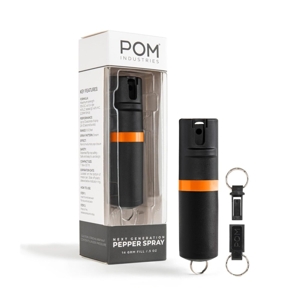 POM Premium Pepper Spray Keychain, Quick Release Access Flip Top Safety, Police Grade OC Formula with UV Marking Dye, 25 Precision Bursts, 10 Foot Effective Range, Made in USA