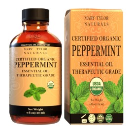 Organic Peppermint Essential Oil 4 oz, USDA Certified Mentha Piperita, Perfect for Aromatherapy, Diffuser, DIY by Mary Tylor Naturals