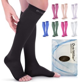 Doc Miller Open Toe Compression Socks, 20-30 mmHg, Toeless Compression Sleeves for Legs, Knee High Stockings for Shin Splints, Varicose Veins, Travel, Calf Support & Muscle Recovery, Men & Women, Pair