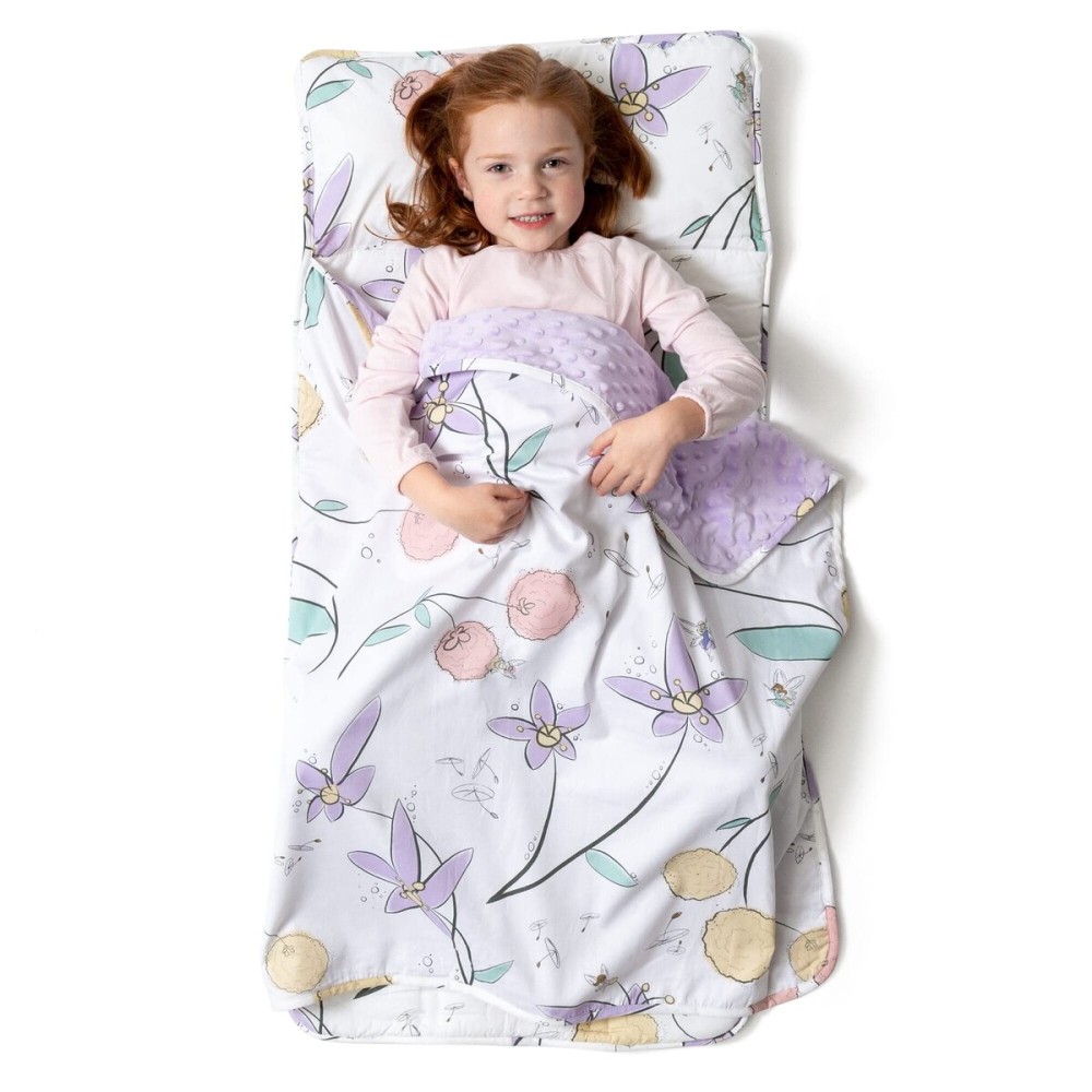 JumpOff Jo Nap Mat for Kids - Cozy Kids Rest Mat with Removable Pillow and Ultra Soft Blanket for Preschool, Daycare, and Sleepovers - Fairy Blossoms