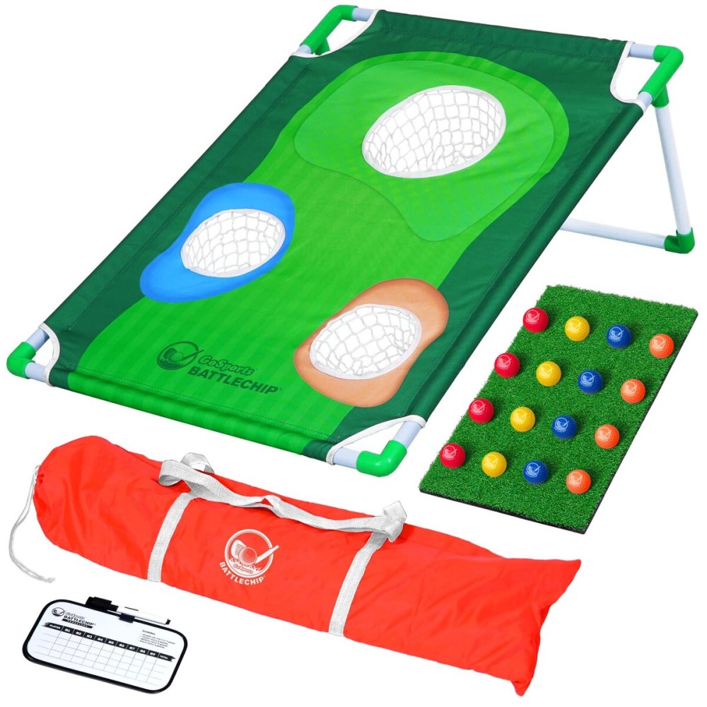 GoSports BattleChip Tour Backyard Golf Cornhole Game - Includes 2 Targets, 2 Chipping Mats, 16 Foam Golf Balls, Scorecard and Carry Case