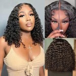 ISEE Wear and Go Glueless Wigs Bob Wigs Human Hair Pre Plucked Water Wave Lace Front Wigs Human Hair Upgraded No Glue Transparent Lace Closure Wigs Human Hair for Women Natural Black 14 Inch