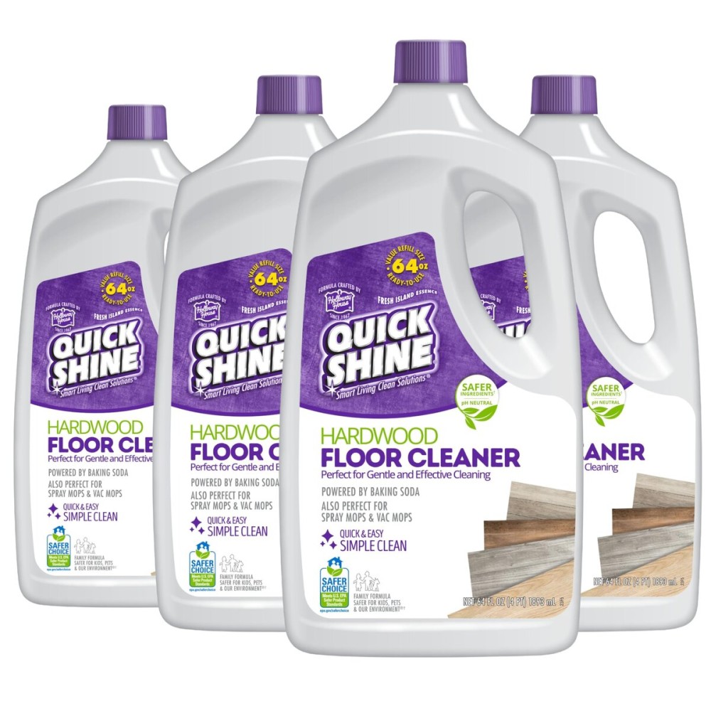 Quick Shine Hardwood Floor Cleaner 64oz, 4Pk| Use in Spray & Vac Mops| Removes Dirt & Scuff Marks| Ready-to-Use, Streak Free, No Rinse| Safer Choice Cleaner| Perfect for Gentle and Effective Cleaning