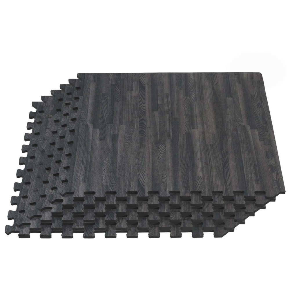 Forest Floor 3/8 Inch Thick Printed Foam Tiles, Premium Wood Grain Interlocking Foam Floor Mats, Anti-Fatigue Flooring - Stylish Flooring Solution, Carbon, 24 Sq Ft