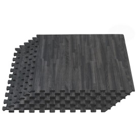 Forest Floor 3/8 Inch Thick Printed Foam Tiles, Premium Wood Grain Interlocking Foam Floor Mats, Anti-Fatigue Flooring - Stylish Flooring Solution, Carbon, 24 Sq Ft
