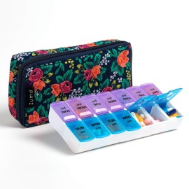 Weekly Pill Organizer 2 Times a Day, Zumd Pill Box 7 Day with Cute Quilted Fabric Zipper Case, Travel Pill Case Am Pm for Vitamin Medicine Organizer