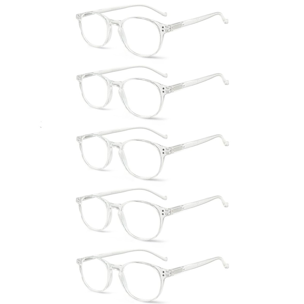 5 Pairs Reading Glasses - Standard Fit Spring Hinge Readers Glasses for Men and Women (5 Pack Transparent, 2.00)