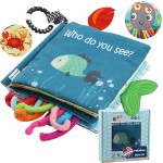 Fish Baby Books Toys, Touch and Feel Crinkle Cloth Books for Babies,Infant, Baby Toys 0-6-12 18 Months, Learning Education Soft Sensory Mirror Toy, Shower Gifts Christmas for Baby Boys Girls-Gift Box