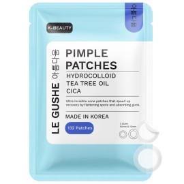 LE GUSHE Korean Pimple Patches for Face (132 Dots) - Hydrocolloid Acne Patches with Tea Tree Oil - Invisible Zit Stickers - Dermatologist Tested - Korean Skin Care