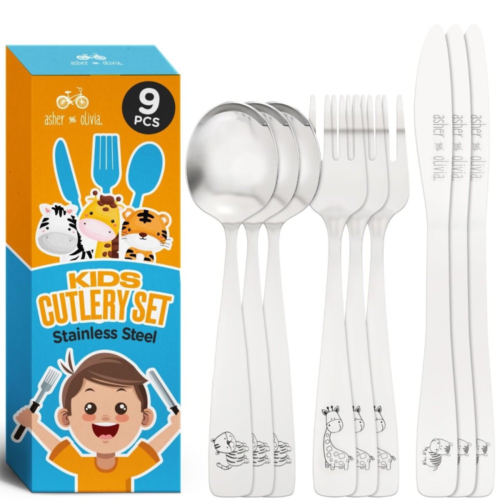 Kids and Toddler Utensils Silverware Set - 9-Piece Toddler Silverware Includes 3 Forks 3 Spoons and 3 Kid-Friendly Knives - kids Metal silverware Flatware Cutlery Set for Preschooler Baby Child