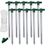 ABCCANOPY 11 Inch Tent Stakes 10 Pcs Non-Rust Metal Ground Anchors, Heavy Duty Spikes with 4 Ropes for Outdoor Camping, Green