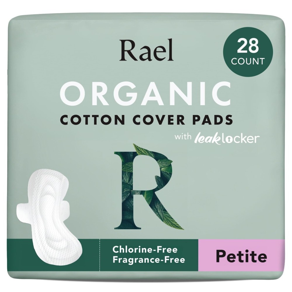 Rael Pads for Women, Organic Cotton Cover - Period Pad with Wings, Feminine Care, Sanitary Napkins, Light Absorbency, Unscented, Ultra Thin (Petite, 28 Count)
