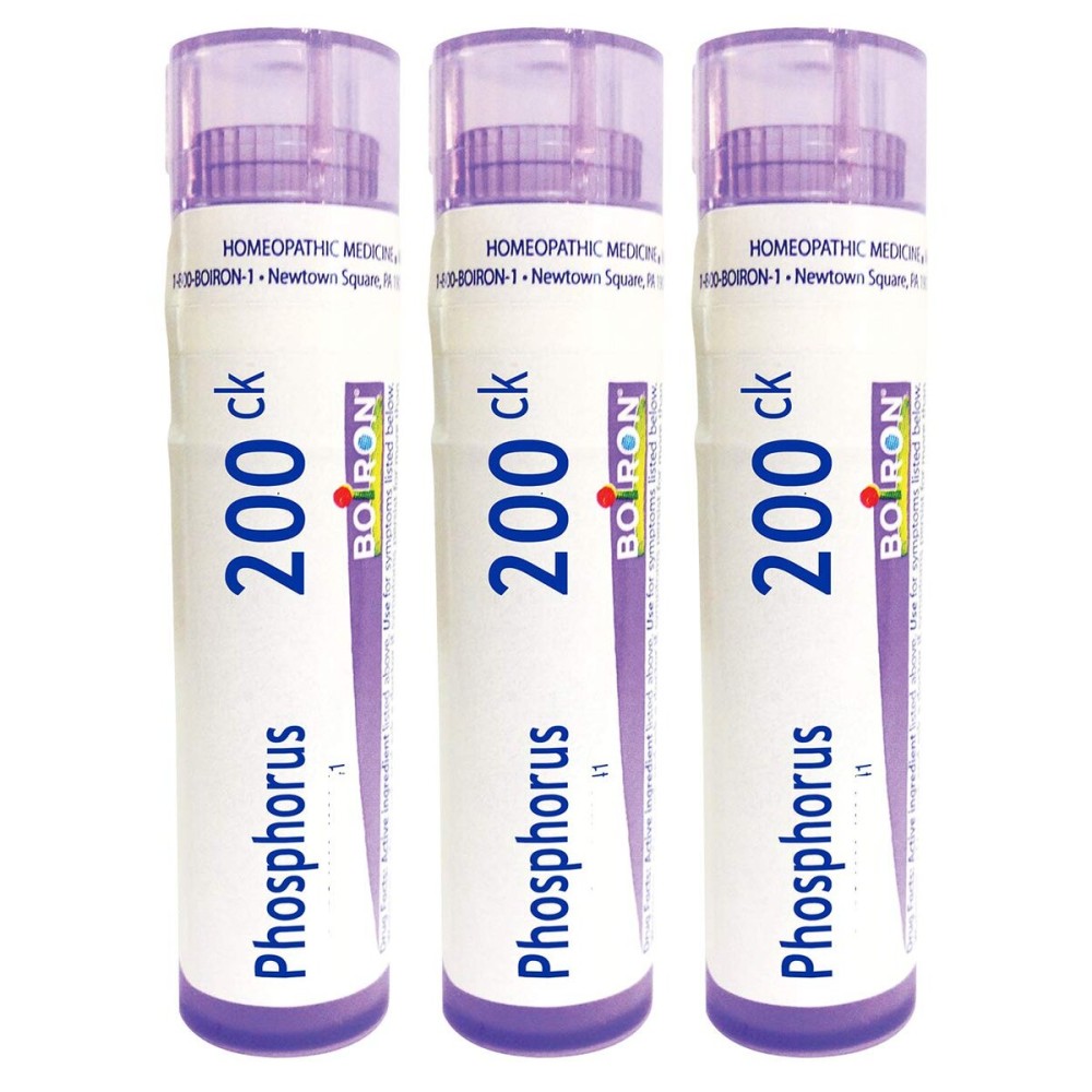 Boiron Phosphorus 200ck Homeopathic Medicine for Dizziness with Sleeplessness - Pack of 3 (240 Pellets)