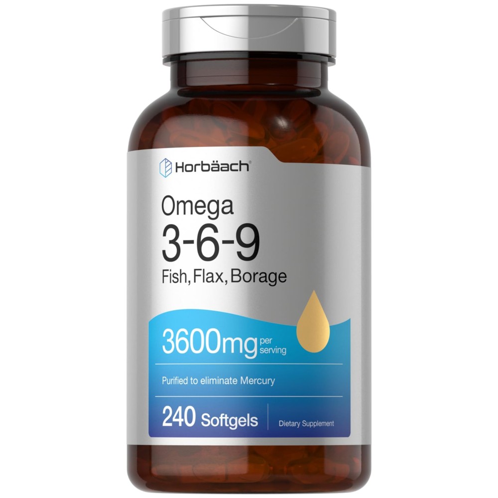 Horbach Triple Omega 3-6-9 240 Softgels | from Fish, Flaxseed, Borage Oils | Non-GMO & Gluten Free