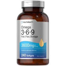Horbach Triple Omega 3-6-9 240 Softgels | from Fish, Flaxseed, Borage Oils | Non-GMO & Gluten Free