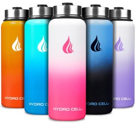 HYDRO CELL Stainless Steel Insulated Water Bottle with Straw - For Cold & Hot Drinks - Metal Vacuum Flask with Screw Cap and Modern Leakproof Sport Thermos for Adults (White/Pink 40oz)